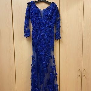 Blue Floral Formal Cocktail/Evening Dress